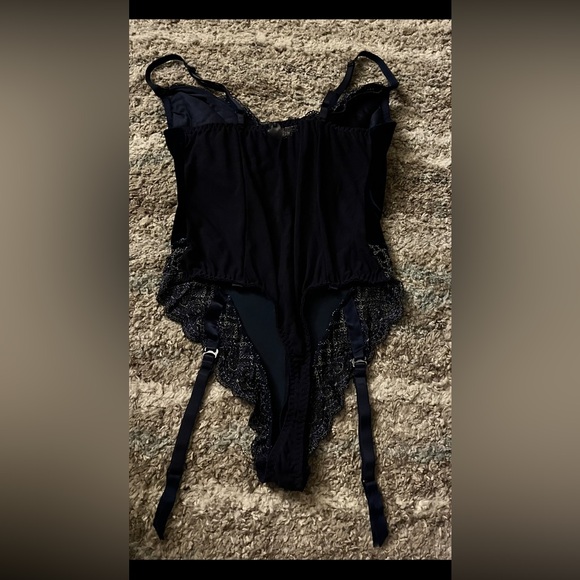 Victoria's Secret Royal Blue Bodysuit Velvet and Sheer with Lace Trim - Picture 5 of 6